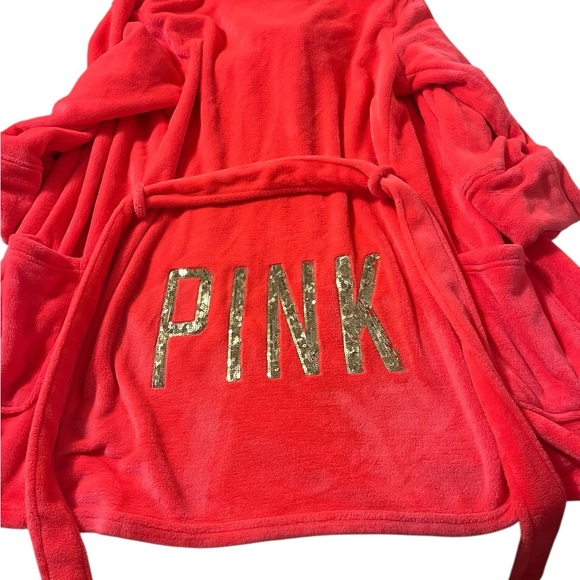 PINK Victoria's Secret Hooded Cozy Coral Robe “BarbiCore” Coquette, Cottage Core - Picture 3 of 7
